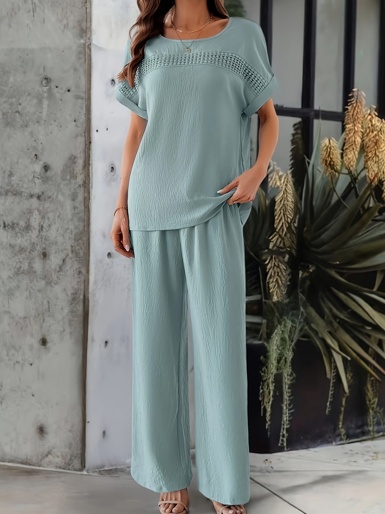 [Elegant Set + Short Sleeve Top and Pants]