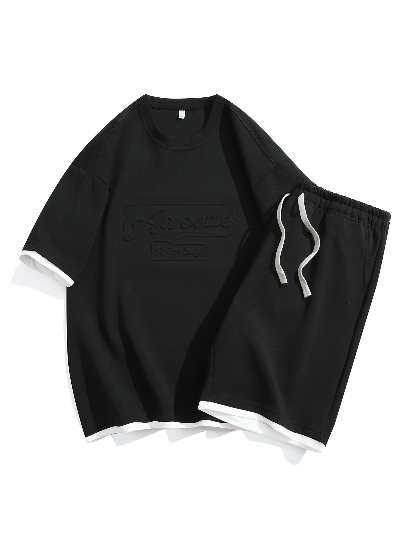 Men's Casual Fashion Sportswear Set - Light Gray "DREAMS" Print T-Shirt & Shorts, 100% Polyester, Machine Washable, Summer Outfit - ayq