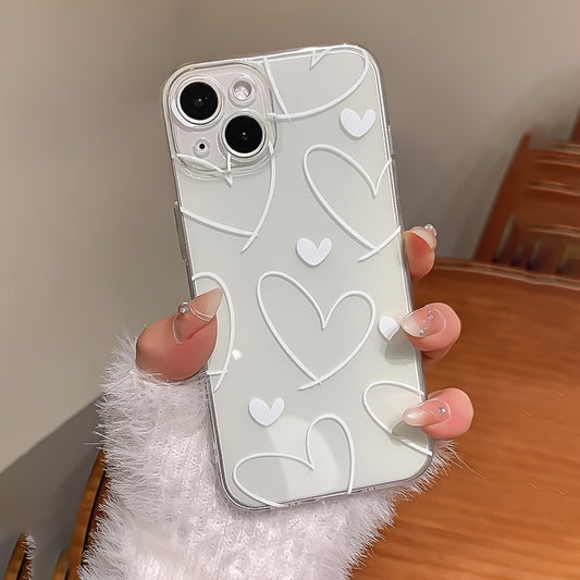 A Transparent Case with a Cute Heart Pattern Made of TPU, Providing Full Protection And Precise Fit for Apple Iphone Models 6/7/8/X/Xs/Xr/Xs Max/11/12/13/14/15/16 Pro Max.