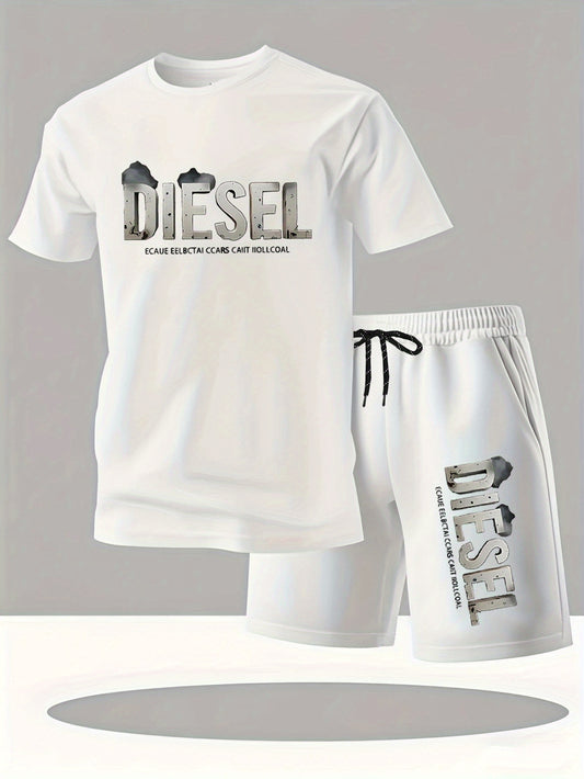 Տղամարդկանց ամառային հանգստի հագուստի հավաքածու՝ կարճաթեւ բլուզ + շորտեր, հանրաճանաչ միագույն տպագրություն, ամառային, հարմարավետ, շնչող, բացօթյա սպորտի համար, նվեր, բլուզ և քաշով շորտեր, ամենօրյա հանգստի հագուստ