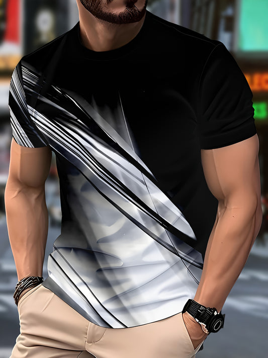 Men'S Casual Crew Neck T-Shirt with Abstract Black  White Design - Soft Fabric, Regular Fit, Casual Attire Modern Casualwear Stretchable Fabric
