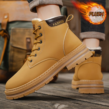 Men's Snow Sports Training Shoes for Autumn and Winter, Featuring a Plush-lined Thick Design for All-over Comfort. Soft, Light Beige-friendly, and Thickly Insulated for Warmth, Suitable for Various Winter Leisure Activities.