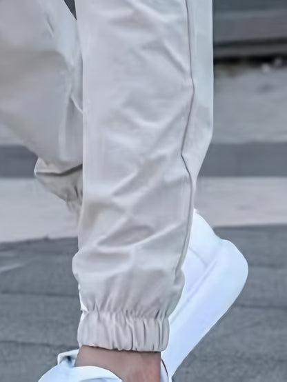 Տղամարդկանց պատահական պարաններով ջոջեր, 100% պոլիեսթեր չձգվող գործվածք, այբուբենի տպագրությամբ դետալներով սովորական տաբատ, 100% պոլիեսթեր, նորաձև աշխատանքային հագուստ