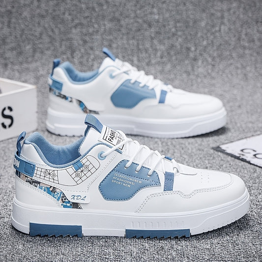 Men'S Fashion Street Skateboarding Shoes, Comfortable Anti-slip Lace-up Sports Shoes, Suitable for Outdoor Activities, Low Top, Round Toe, Faux Upper, Fabric Inner, PVC Sole, Cloth Insole, Solid Color, Stripes, for Men