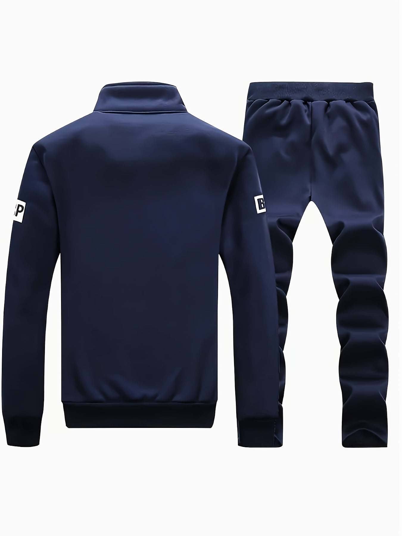 Տղամարդու մուգ կապույտ "Shan Yes" տպագրությամբ սպորտային հագուստ - ճարմանդով բաճկոն և գրպաններով մարզական տաբատ, ստանդարտ ֆիթ, գարնան և աշնան համար, հարմարավետ հանգստի հագուստ, հանգստի բաճկոն | սպորտային բաճկոն | ճարմանդով փակում, անհրաժեշտ բաճկոն