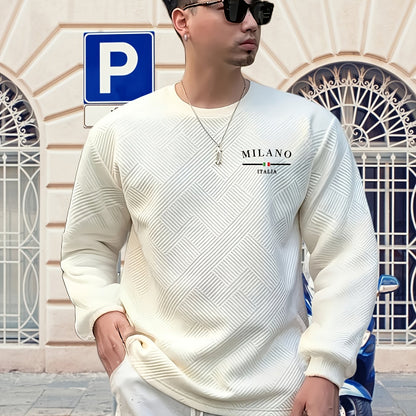 Տղամարդու առօրյա երկար թևքերով, կլոր վզնոցով սվիտեր | Ծանր երկրաչափական նախշերով, սովորական չափսերով, իդեալական է գարուն/աշուն համար