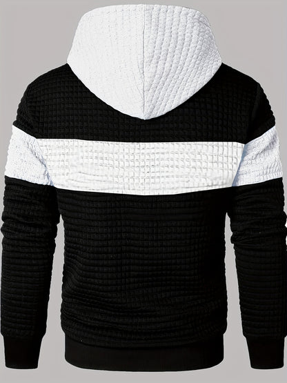 Նորաձև գլխարկով սվիտեր | Տղամարդու առօրյա սվիտեր թեթևակի ձգվող գործվածքից, երկար թևքերով, գրպանային դետալներով, միագույն նախշերով՝ գարուն/աշուն