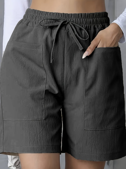 Կանացի հանգստի էլեգանտ առօրյա միաձույլ պոլիեսթեր կարճ շալվար, սովորական եզրագծով, չձգվող, գրպանով, գարնան, ամառ, աշնան համար