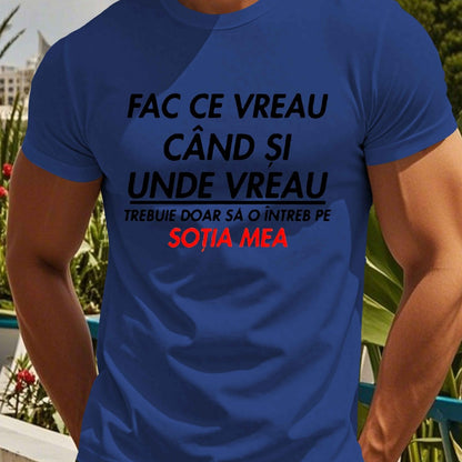 Տղամարդու կարճ թևքով ռումինական «Qitate» գրությամբ շապիկ - «Face Ce Vreau Cand Si Under Breath» տպագրությամբ, թեթև պոլիեսթերային, ամառային ամենօրյա վերնաշապիկ, կլոր վզնոցով, լվացվող մեքենայով, լվացվող մարզաշապիկ՝ թավ տեքստով, թեթև նյութով։