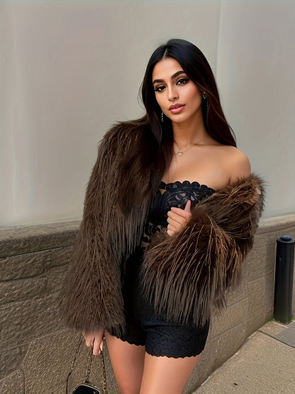 Targeted Yudomi արհեստական ​​մորթուց կարճ վերարկու կանանց համար