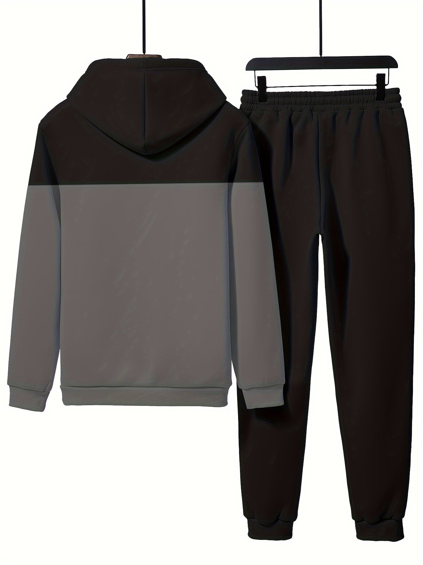 Տղամարդու աշուն/ձմեռ առօրյա պոլիեսթերային սպորտային համազգեստի հավաքածու - երկար թևքերով գլխարկով վերնաշապիկ՝ տառերի տպագրությամբ և պատչվորք դիզայնով, կանոնավոր չափի լարով վազորդներ, տրիկոտաժե գործվածք, թեթևակի ձգվող