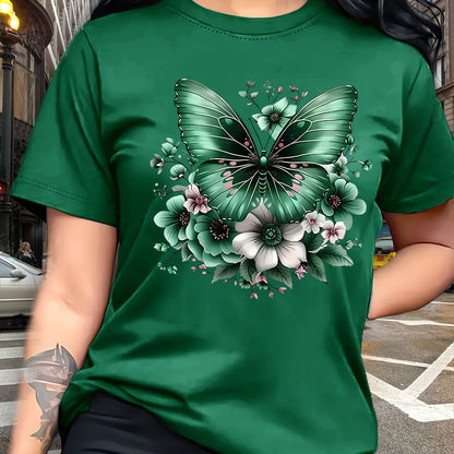 Circle Chic թիթեռի նախշերով շապիկ - նրբագեղ դիզայն, կլոր վզնոցով ամենօրյա վերնաշապիկ - շնչող և թեթև, իդեալական է գարուն/ամառ զգեստապահարանի համար