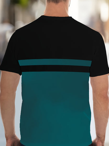 Տղամարդու նորաձև շապիկ - սև, կապտականաչավուն գույնի նախշերով, կարճ թևքերով, կանոնավոր չափսերով, պոլիեսթերային գործվածքով, իդեալական է առօրյա հագուստի համար, նորաձև շապիկ