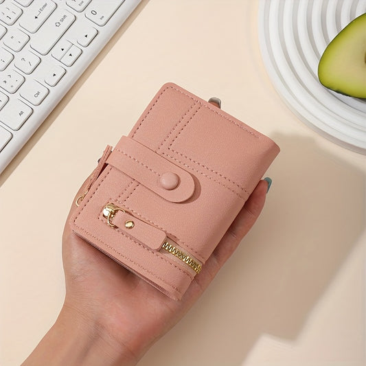 Կանացի ոճային կարճ դրամապանակ բազմաթիվ կայծակաճարմանդներով, մեծ տարողությամբ, ծալովի, բազմաֆունկցիոնալ մինի ձեռքի պայուսակ, բազմաթիվ անցքեր՝ վարկային քարտերի, անձնագրի և անձնագրի համար։