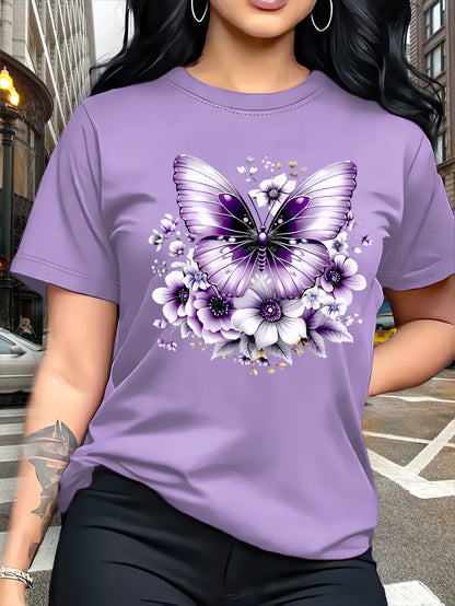 Circle Chic թիթեռի նախշերով շապիկ - նրբագեղ դիզայն, կլոր վզնոցով ամենօրյա վերնաշապիկ - շնչող և թեթև, իդեալական է գարուն/ամառ զգեստապահարանի համար