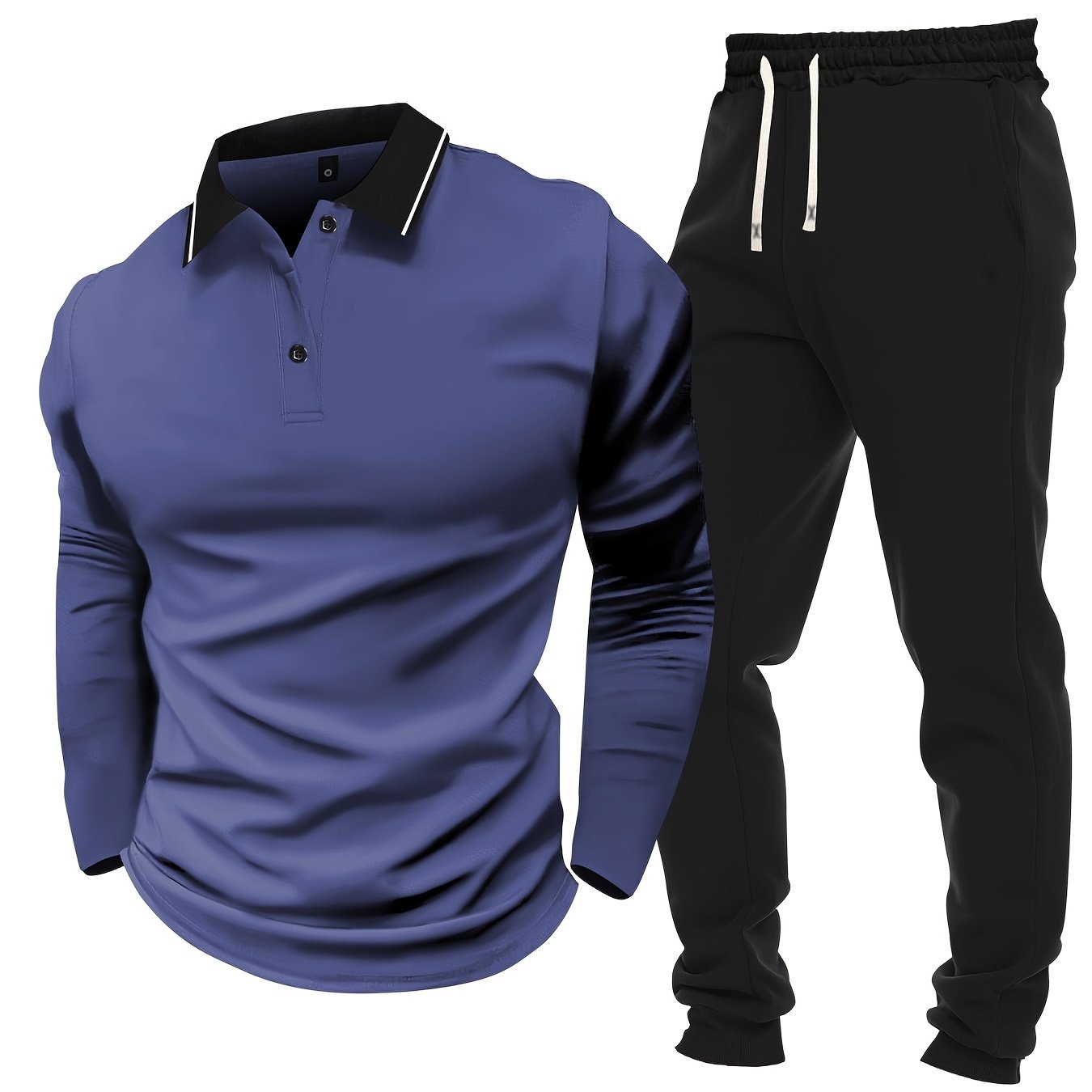 Տղամարդու առօրյա, գունային բլոկներով երկար թևքերով, կոճակներով վերնաշապիկ և լարով վազող տաբատ՝ պոլիեսթերի խառնուրդով, գրպաններով, իդեալական է գարնան/աշնան համար