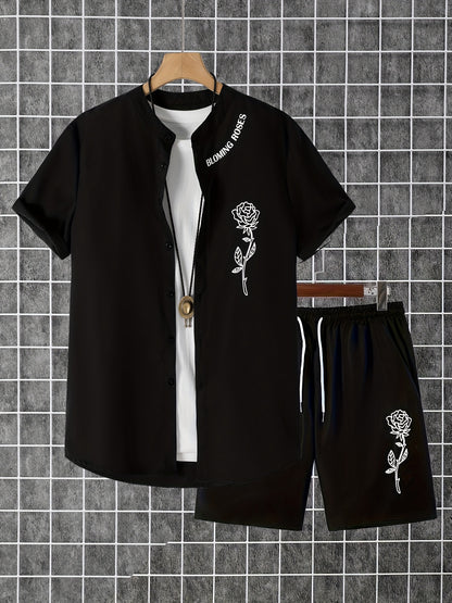 2 հատ տպագիր տղամարդու ամառային կարճ թևքերով կոճակներով վերնաշապիկի և շորտերի հավաքածու