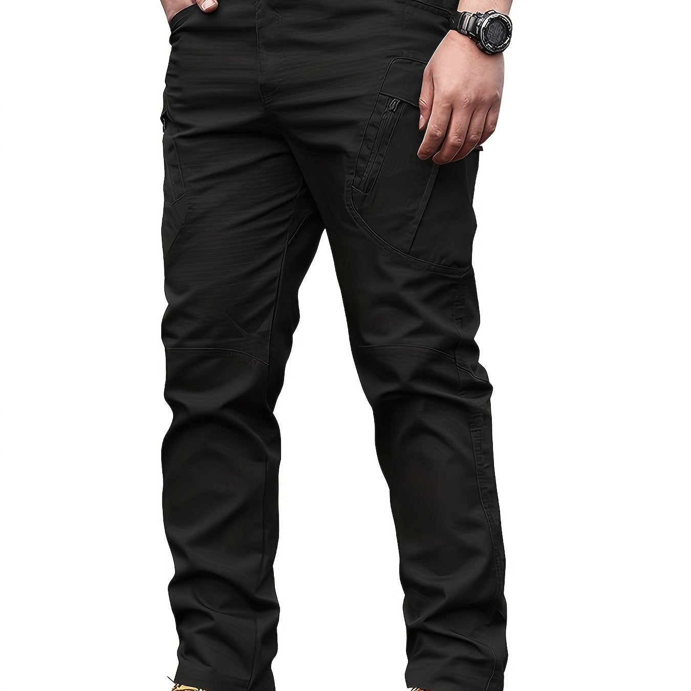 Multi Pocket Men's Tactical Pants, Loose Casual Outdoor Military Pants Without Belt, Mens Cargo Pants For Hiking