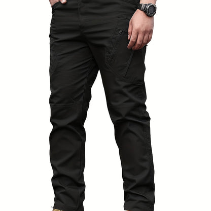 Multi Pocket Men's Tactical Pants, Loose Casual Outdoor Military Pants Without Belt, Mens Cargo Pants For Hiking