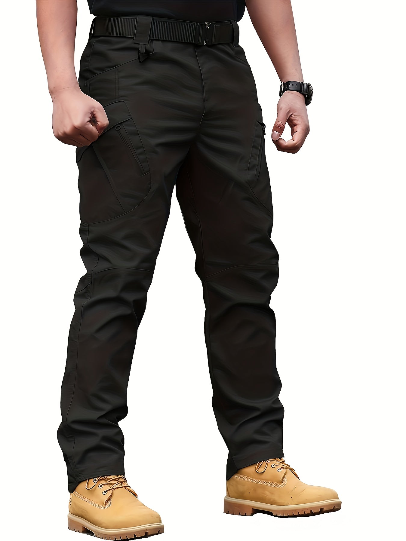Multi Pocket Men's Tactical Pants, Loose Casual Outdoor Military Pants Without Belt, Mens Cargo Pants For Hiking