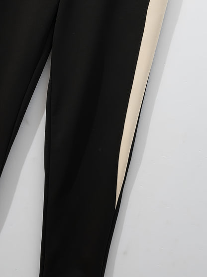 Տղամարդու ամենօրյա բեյսբոլի բաճկոնի և տաբատի հավաքածու - գունային բլոկ, պոլիեսթեր, կոճակներով և գոտու դետալներով՝ գարնանային/աշնանային համար