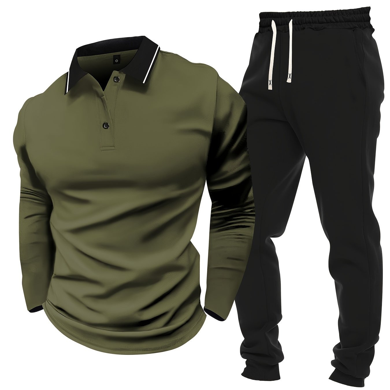 Տղամարդու առօրյա, գունային բլոկներով երկար թևքերով, կոճակներով վերնաշապիկ և լարով վազող տաբատ՝ պոլիեսթերի խառնուրդով, գրպաններով, իդեալական է գարնան/աշնան համար