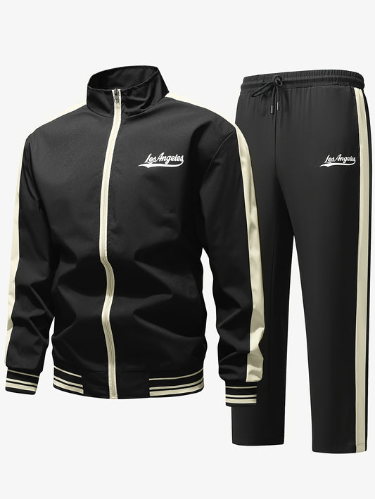 Տղամարդու սպորտային, առօրյա բաճկոնի և տաբատի հավաքածու, երկգույն միահյուսված տառային նախշերով, ոճային, բոլոր եղանակների համար նախատեսված, մարզիկների կողմից նախընտրելի TZ6062