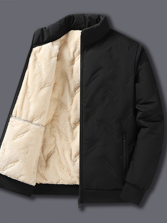 Men's Casual Warm Fleece Lined Jacket, Chic Zip Up Coat for Fall Winter - ayq