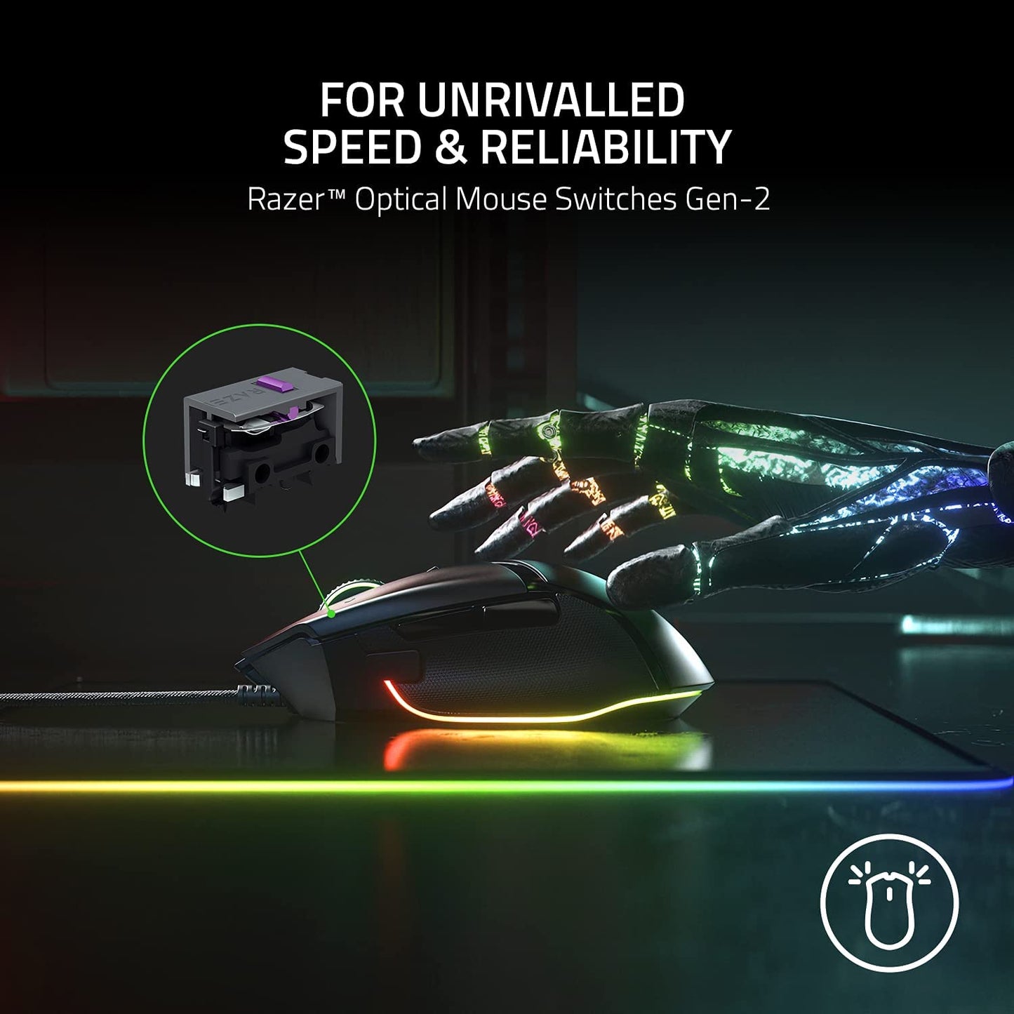 Razer Basilisk V3 Customizable Ergonomic Gaming Mouse: Fastest Gaming Mouse Switch - Chroma RGB Lighting - 26K DPI Optical Sensor - 11 Programmable Buttons - Hyperscroll Tilt Wheel - Classic Black