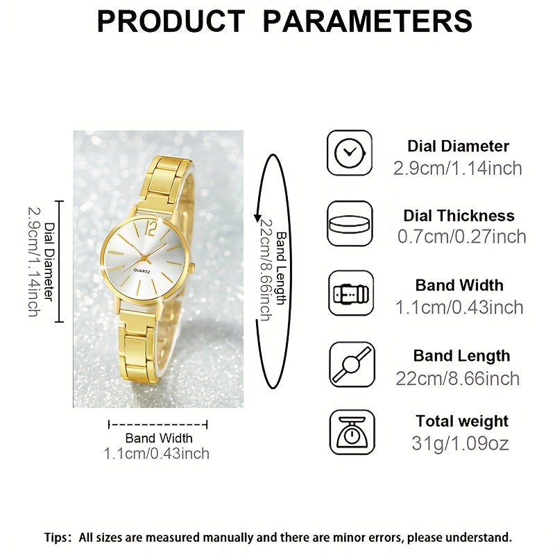 1 Piece Of Ladies' Stylish Round Pointer Quartz Watch And 1 Piece Of Jewelry