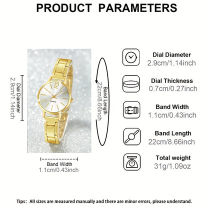 1 Piece Of Ladies' Stylish Round Pointer Quartz Watch And 1 Piece Of Jewelry