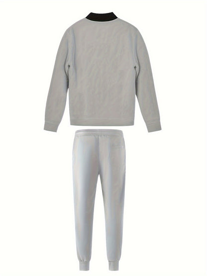 Տղամարդու առօրյա նորաձև կոստյումի հավաքածու՝ պոլիեսթերից, կանգնած օձիքով, կայծակաճարմանդով բաճկոն և լարով տաբատ՝ գարնանային/աշնանային համար