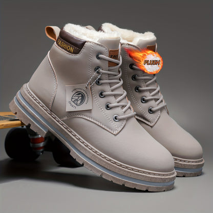 Men's Snow Sports Training Shoes for Autumn and Winter, Featuring a Plush-lined Thick Design for All-over Comfort. Soft, Light Beige-friendly, and Thickly Insulated for Warmth, Suitable for Various Winter Leisure Activities.