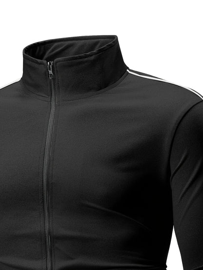 Տղամարդու առօրյա սպորտային հագուստի հավաքածու՝ Գարուն/աշուն՝ կանգնած օձիքով բաճկոն, երկու մասից բաղկացած հավաքածու՝ ժապավենով ձգվող առաձգական գոտկատեղով տաբատով, տղամարդու վերին և ստորին հագուստ վազքի համար, կայծակաճարմանդով գրպանի դիզայն