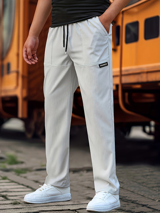 Men's Solid Color Straight Leg Pants With Drawstrings, Casual Stylish Training Sports Working Out Outdoor Trousers