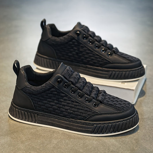 [Urban Appeal] Trendy Solid Color Low Top Sneakers, All-Season Lace-Up Casual Shoes with Faux Upper, Fabric Inner, Rubber Sole, and Comfortable Cloth Insole, Versatile Trainers   Modern Sneakers   Durable Rubber Sole