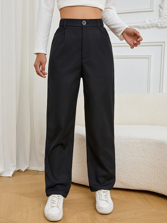 Women'S Black Straight-Leg Casual Trousers - ayq