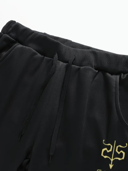 Տղամարդու մուգ կապույտ "Shan Yes" տպագրությամբ սպորտային հագուստ - ճարմանդով բաճկոն և գրպաններով մարզական տաբատ, ստանդարտ ֆիթ, գարնան և աշնան համար, հարմարավետ հանգստի հագուստ, հանգստի բաճկոն | սպորտային բաճկոն | ճարմանդով փակում, անհրաժեշտ բաճկոն