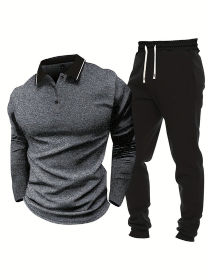 Տղամարդու առօրյա, գունային բլոկներով երկար թևքերով, կոճակներով վերնաշապիկ և լարով վազող տաբատ՝ պոլիեսթերի խառնուրդով, գրպաններով, իդեալական է գարնան/աշնան համար