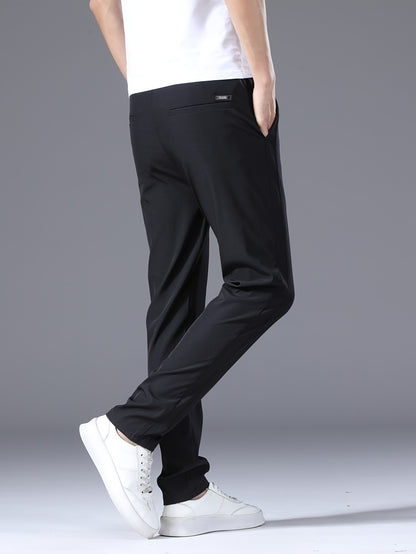 Men's Slim Fit Casual Drawstring Sports Pants, Summer Lightweight Trendy Elastic Quick-Dry Long Trousers, Stylish Comfortable Leisure Wear