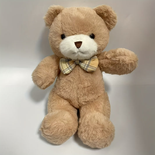 1 Cartoon Bow Bear Plush Toy, 31cm/12.2in, Available in Light Brown and. Suitable for Halloween, Thanksgiving, Christmas, New Year, Valentine's Day, Mother's Day, Carnival, Easter. Ideal for Living Room, Sofa, Bedroom, Bedsid