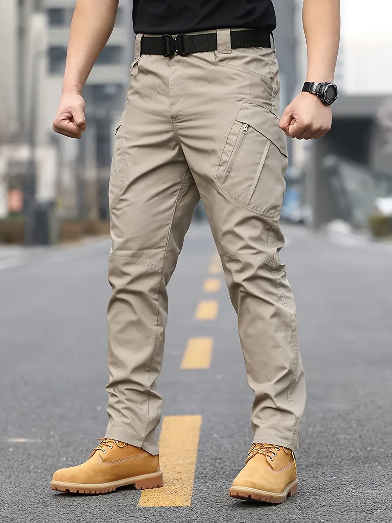 Multi Pocket Men's Tactical Pants, Loose Casual Outdoor Military Pants Without Belt, Mens Cargo Pants For Hiking