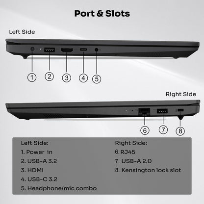 Lenovo V-Series V15 Business Laptop, 15.6" FHD Display, AMD Ryzen 7 7730U, 40GB RAM, 1TB SSD, Numeric Keypad, HDMI, RJ45, Webcam, Wi-Fi, Windows 11 Pro, Black
