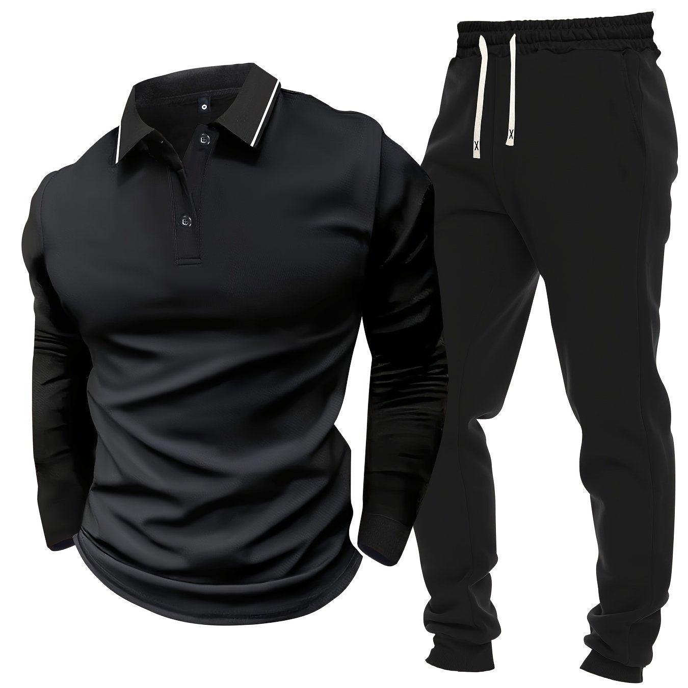 Տղամարդու առօրյա, գունային բլոկներով երկար թևքերով, կոճակներով վերնաշապիկ և լարով վազող տաբատ՝ պոլիեսթերի խառնուրդով, գրպաններով, իդեալական է գարնան/աշնան համար