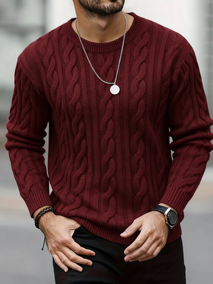 New Autumn-Winter Men's Casual Commuter Solid Color Crew Neck Knit Pullover