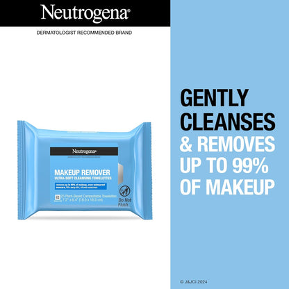 Neutrogena Makeup Remover Wipes, Daily Facial Cleanser Towelettes, Gently Cleanse and Remove Oil & Makeup, Alcohol-Free Makeup Wipes, 2 X 25 Ct
