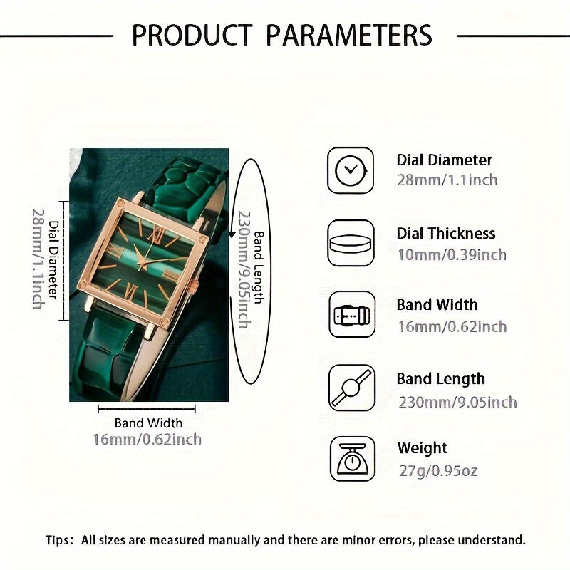 5pcs/Set Casual Simple Pointer Square Dial Women's Watch Set, PU Leather Strap Watch+4pcs Jewelry Set, A Selected Watch Set for Fashionable Ladies, Suitable for All Ladies