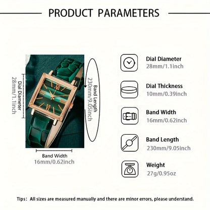 5pcs/Set Casual Simple Pointer Square Dial Women's Watch Set, PU Leather Strap Watch+4pcs Jewelry Set, A Selected Watch Set for Fashionable Ladies, Suitable for All Ladies