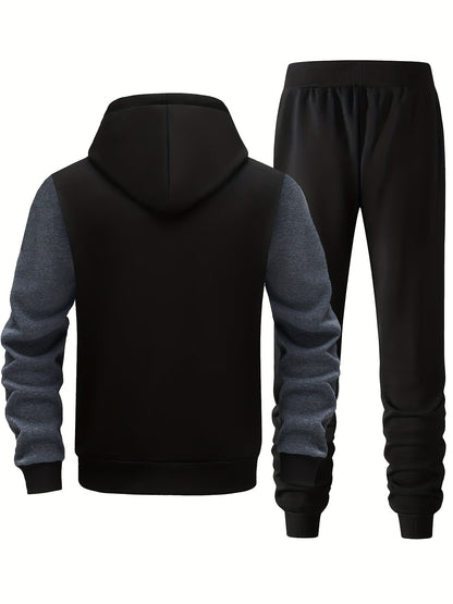 Men'S Bold Print Urban Streetwear Pullover Hoodie & Pants Set - Black & Red with "Saint" Design, Polyester, Long Sleeve, Regular Fit, Spring/Fall Casual Wear, Casual Streetwear Outfit|Bold Print Hoodie|Stretchy Fabric