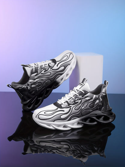 Նորաձև սև-սպիտակ գրադիենտային սպորտային կոշիկներ՝ շնչող ցանցով, հաստ ներբանով՝ հասակը մեծացնելու համար, նորաձև սպորտային, առօրյա վազքի կոշիկներ՝ բոցավառ դիզայնով, իդեալական ուսանողների համար՝ առօրյա հագուստով, բարձրակրունկ սպորտային կոշիկներ